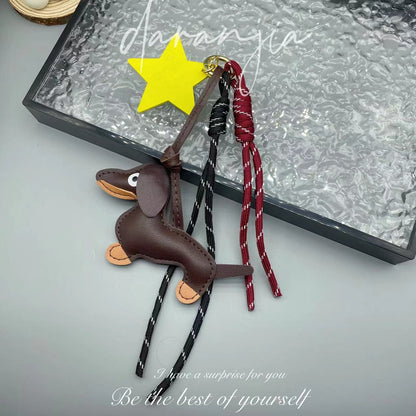 Leather sausage dog bed rope keychain